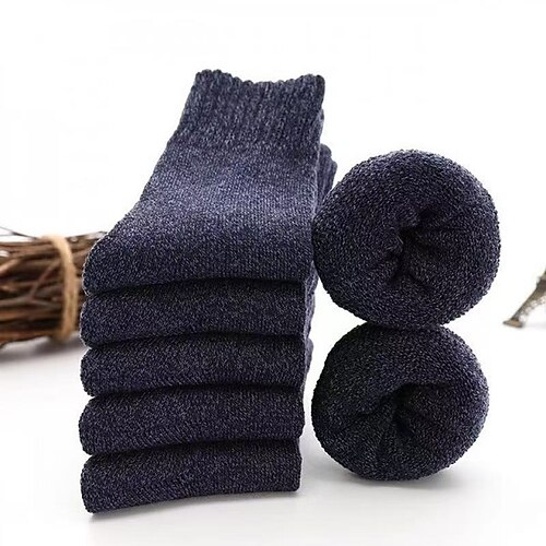 5 Paare Männer dicke gemischte Socken bequeme einfarbige Kniestrümpfe für den Winter weich und warm ideal für Freizeitkleidung und kaltes Wetter Premium-Qualität Image