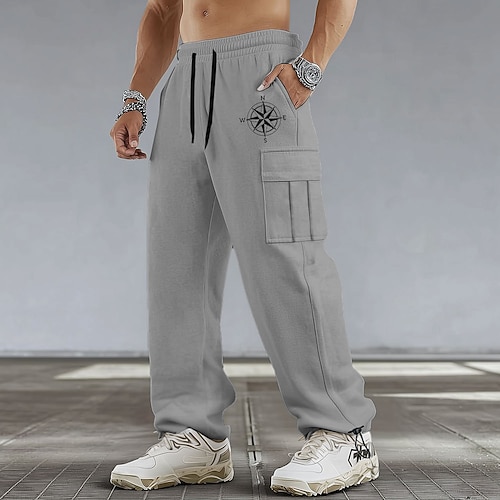 Herren Kompass Cargo-Jogginghose Jogginghose Freizeithose Mittlere Taille Lässig Sportlich Wandern Trainieren Elastischer Kordelzug in der Taille Offener Boden Taktische Hose mit Taschen Frühling Image