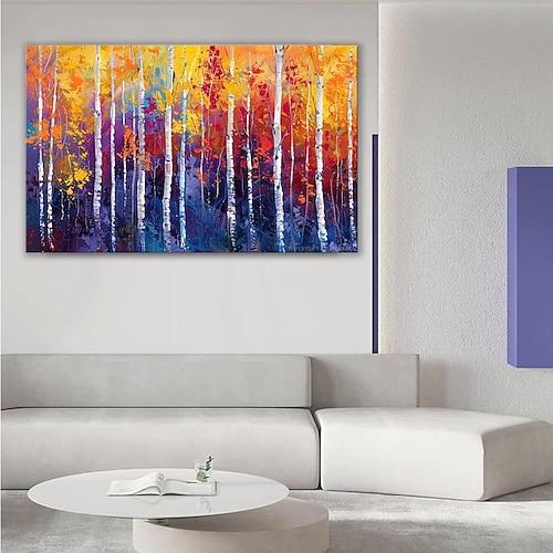 handgefertigtes Ölgemälde auf Leinwand, Wandkunst, Dekoration, moderne abstrakte Ahornwald-Herbstlandschaft für Wohnzimmer, Heimdekoration, gerolltes, rahmenloses, ungedehntes Gemälde Image