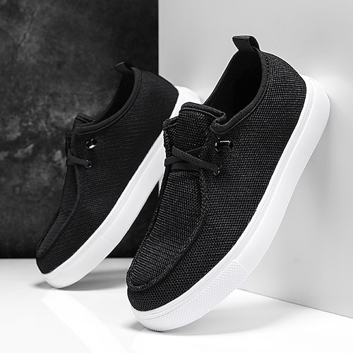 Herren Freizeitschuhe Spaziergang Lässig Stoff Bequem Rutschfest Atmungsaktiv Schnürung Schwarz Weiß Grau Frühling Herbst Winter Image
