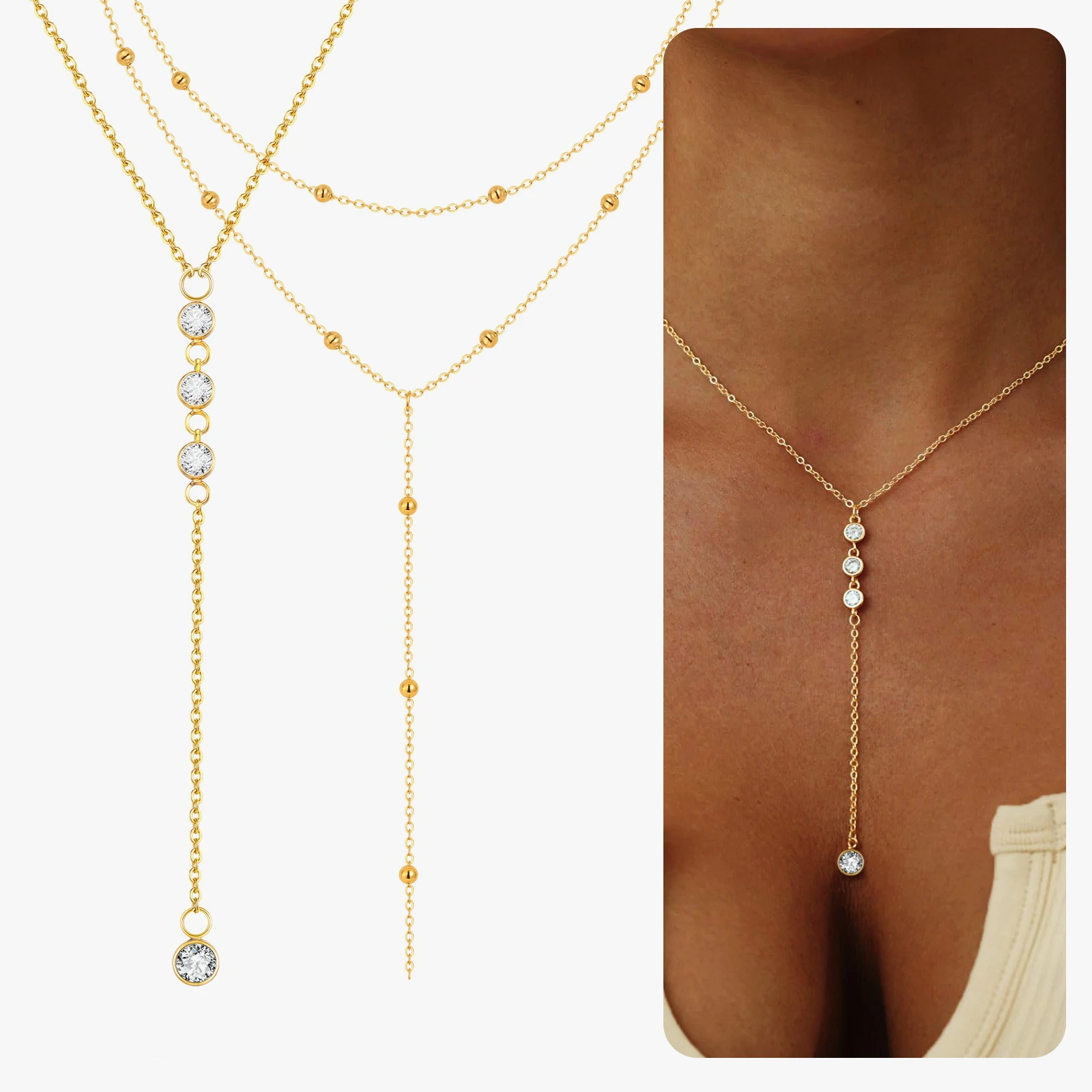 Collana Lariat in acciaio inossidabile placcata in oro, collana lunga delicata Collane Laryered per donne e ragazze, pendente a goccia a forma di Y