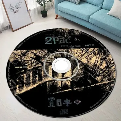 CD 2Pac Music Inspired Round Rug Vibrant Design Washable Bathroom Mat Black Mat Gaming Home Decor Rug Living Room Kitchen Rug