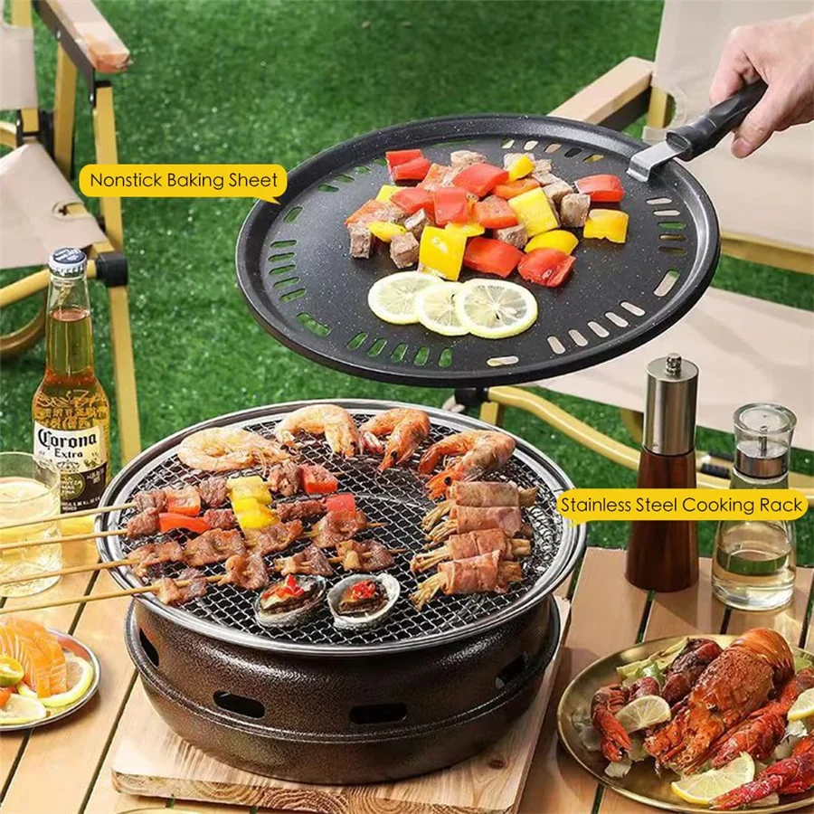 1 Stück Edelstahl-Grill, Haushaltsgrill im japanischen Stil, kommerzieller runder Kohlenstoffgrill, Holzkohlegrill Image