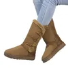 2025 frauen Schnee Stiefel Winter Mid-kalb Stiefel Warme Baumwolle Schuhe Mode Einfarbig Taste Damen Braun Lange Stiefel plus Größe 41
