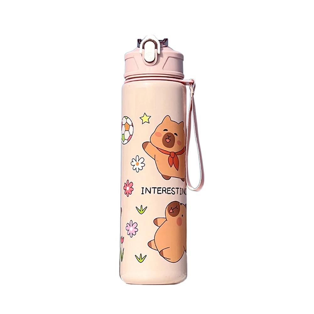 700 ml Capybara Niedlicher Wasserbecher mit Strohhalm und Griff, Sportwasserflasche, große Kapazität, Kawaii-Wasserflasche für Fitnesssport Image