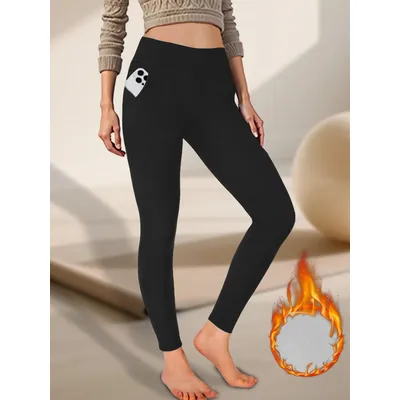 Women's High Waisted Fleece-Lined Leggings With Pockets Thick Soft Tummy Control Workout Yoga Thermal Warm Pants for Cold Winter