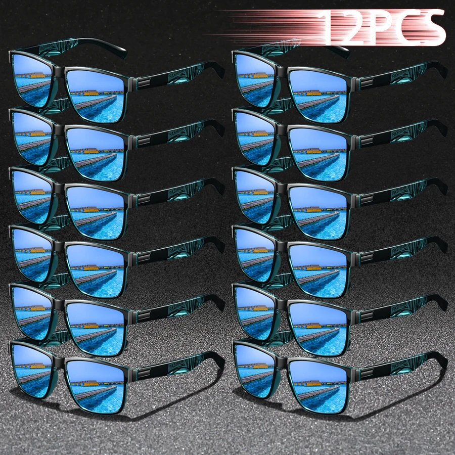 12 Stück Modische Quadratische Sonnenbrillen für Männer und Frauen zum Fahren, Angeln, Wandern, Farbenfrohe Trendige Leichte Outdoor-Brillen Image