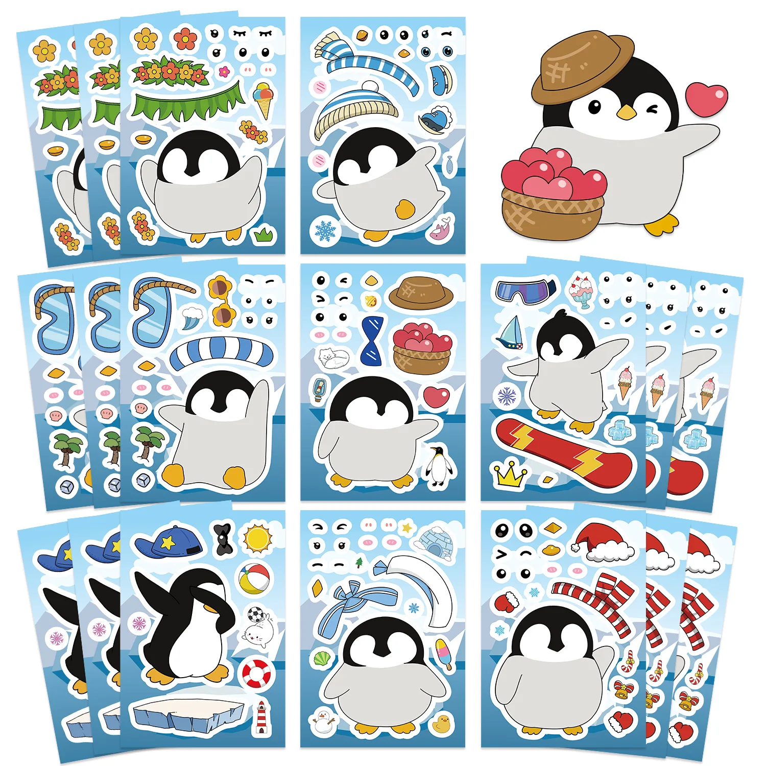 8 blätter Kinder DIY Puzzle Aufkleber Cartoon Pinguin Serie Machen EIN Gesicht Montieren Puzzle Aufkleber Kinder Pädagogisches Spielzeug Image