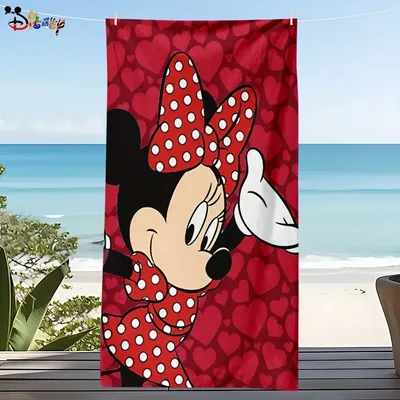 Disney Minnie Mouse Beach Towel: Heart-Printed, Perfect for Summer Fun! Suitable for towels, bath towels, beach towels, gifts