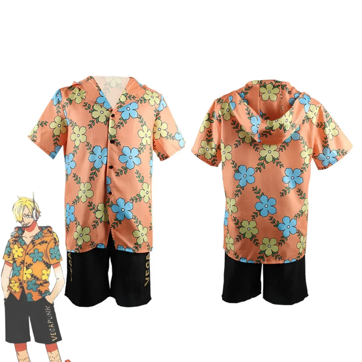 Sanji Cosplay One Piece Egghead Kostüm Fantasia Verkleidung für Erwachsene Männer T-Shirt Shorts Outfit Halloween Karneval Party Kleidung Image