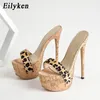 Eilyken 2025 Neue Sommer Leopard Hausschuhe Damen Mode Peep Toe Slip Auf Plattform Sandalen Maultiere High Heels 17 CM Schuhe größe 35-42