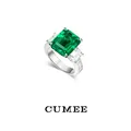 CUMEE Anelli da donna classici a tre pietre Anello con smeraldo verde sintetico coltivato per donna placcato argento in oro