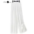 2024 moda donna autunno nuovo 38MM 100% seta di gelso naturale bianco jacquard raso vita piatta design tascabile pantaloni dritti