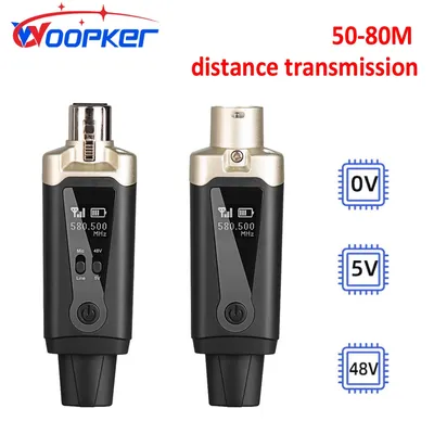 WOOPKER Wireless Microphone System XLR Mic Converter Transmitter and Receiver UHF Automatic Transmitter Setup for Condenser Mic