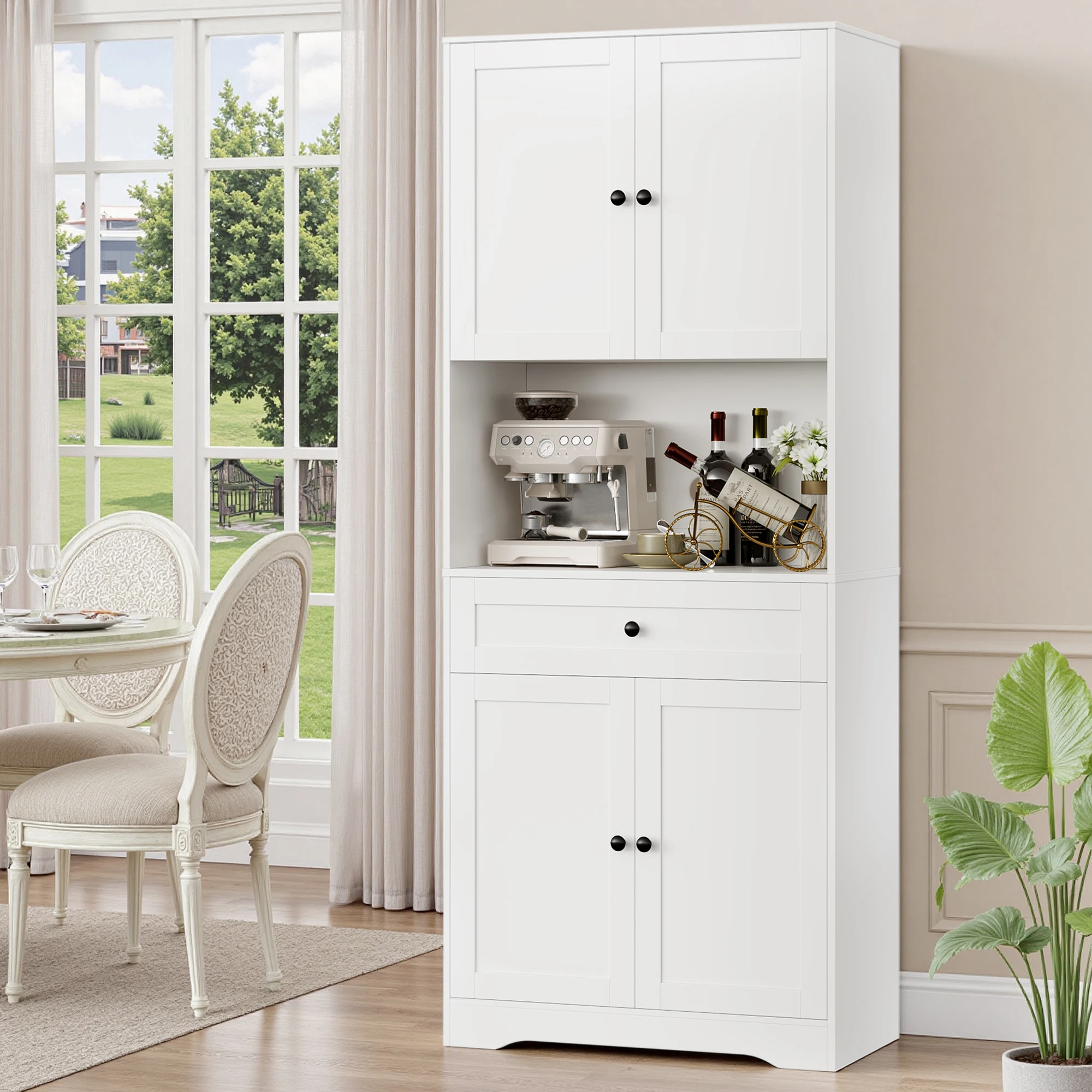 Getone Meuble Cuisine,Buffet Cuisine avec 4 Portes 1 Tiroir,Meuble Cuisine Rangement,Vaisselier Meuble de Rangement avec Étagères Réglables,75x40x180cm