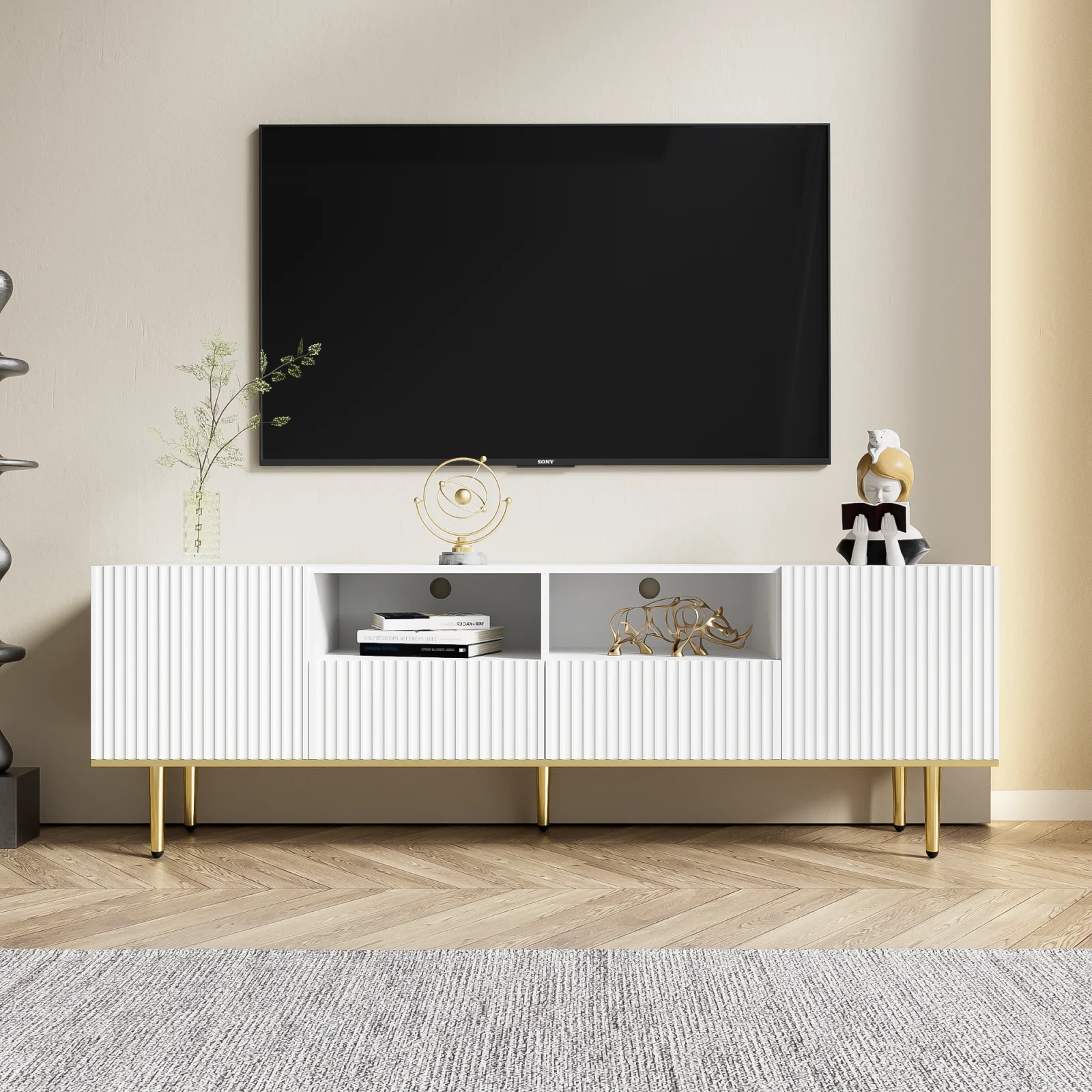 Rosahqnda Moderner TV-Schrank, TV-Möbel mit goldenen Füßen und goldenem Rand Image