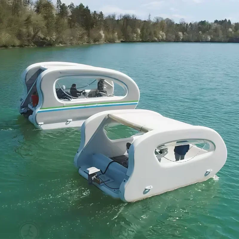 WJ1Hot Sale Schwimmendes aufblasbares Elektroboot Solar nachhaltiges aufblasbares Hausboot mit Motor zum Wasserspielen Image