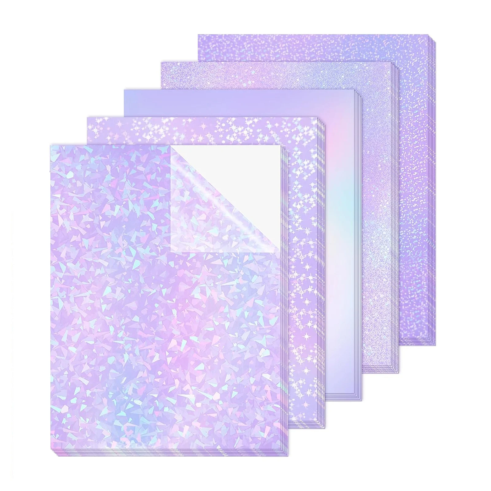 50 Blatt A4 holografisches, klares Vinyl, kaltgelamineerde Folie, holografische Overlay, 8,3 x 11,7 Zoll, selbstklebendes Vinyl für Aufkleber im 5er-Stil Image
