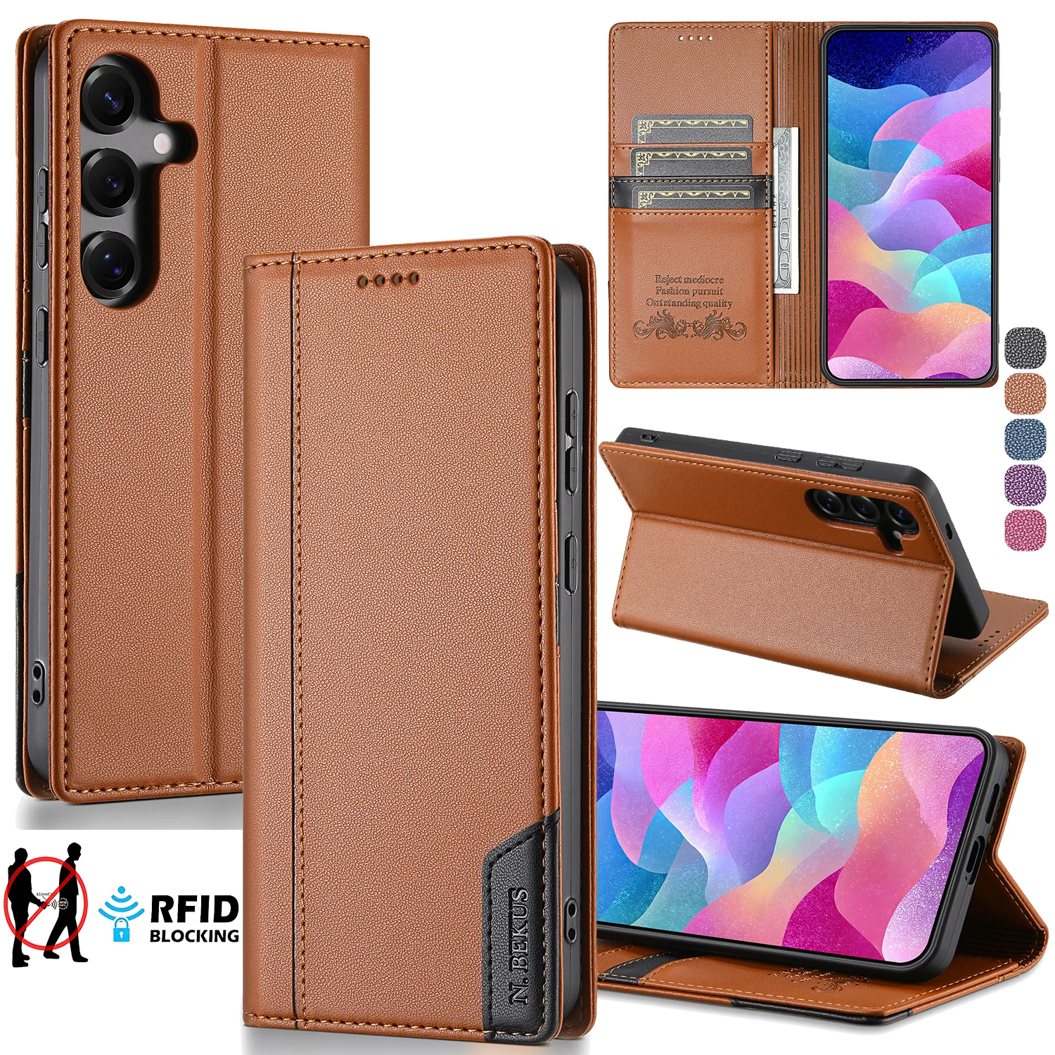 Magnetische Leder Brieftasche Karte Flip Fall Für Samsung Galaxy A56 A36 A26 A16 A17 A06 A55 A35 A25 A54 A34 A15 5G A14 A07 A06 A71 A53 Image