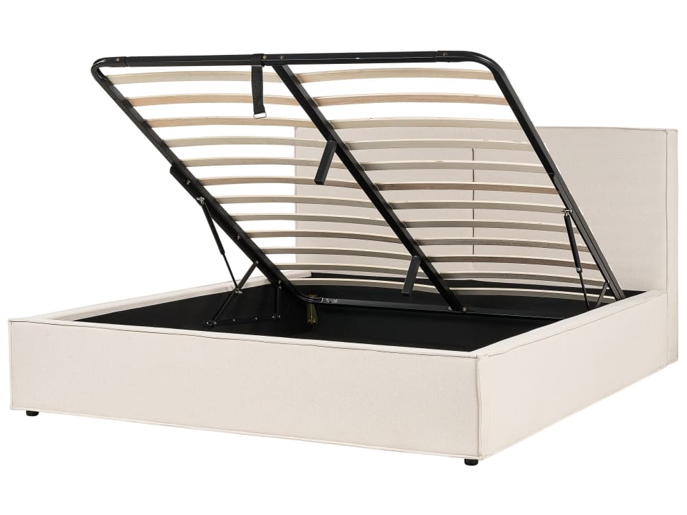 Lit double en tissu beige 180x200