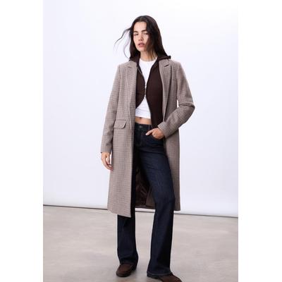 Stradivarius Long straight fit printed coat Beige XS