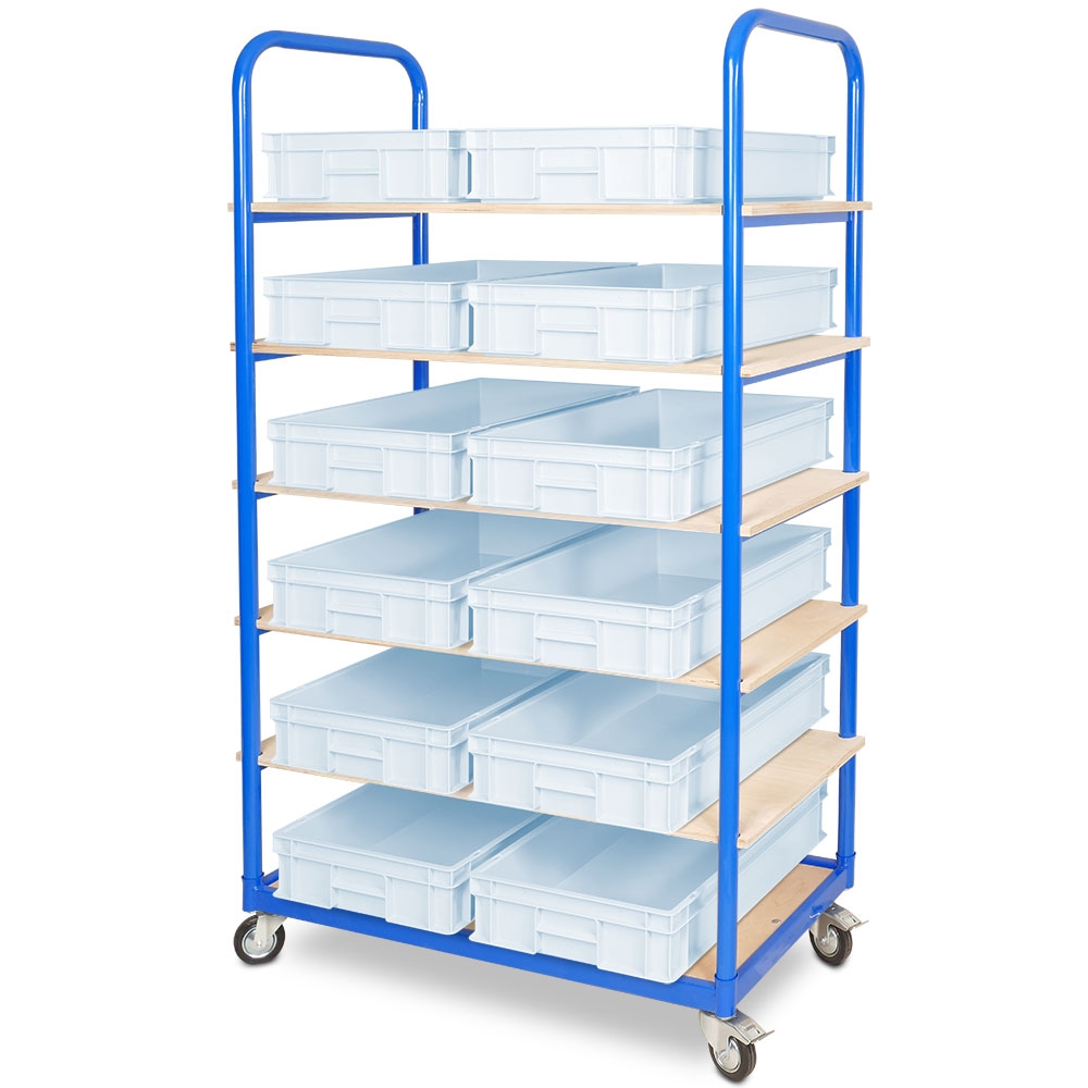 BRB Etagenwagen mit 6 Ebenen, BxTxH 1050x500x1690 mm, bestückt mit 12 Euroboxen BxTxH 600x400x120 mm (weiß) Image