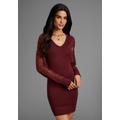 Strickkleid LAURA SCOTT, Damen, Gr. 36, N-Gr, rot (rot, braun), Strick, Spitze, Obermaterial: 70% Viskose, 30% Polyamid. Ärmel: 100% Polyamid, unifarben, feminin, figurbetont mini, V-Ausschnitt, Langarm Bündchen, Kleider, mit edlen Spitzenärmeln und...