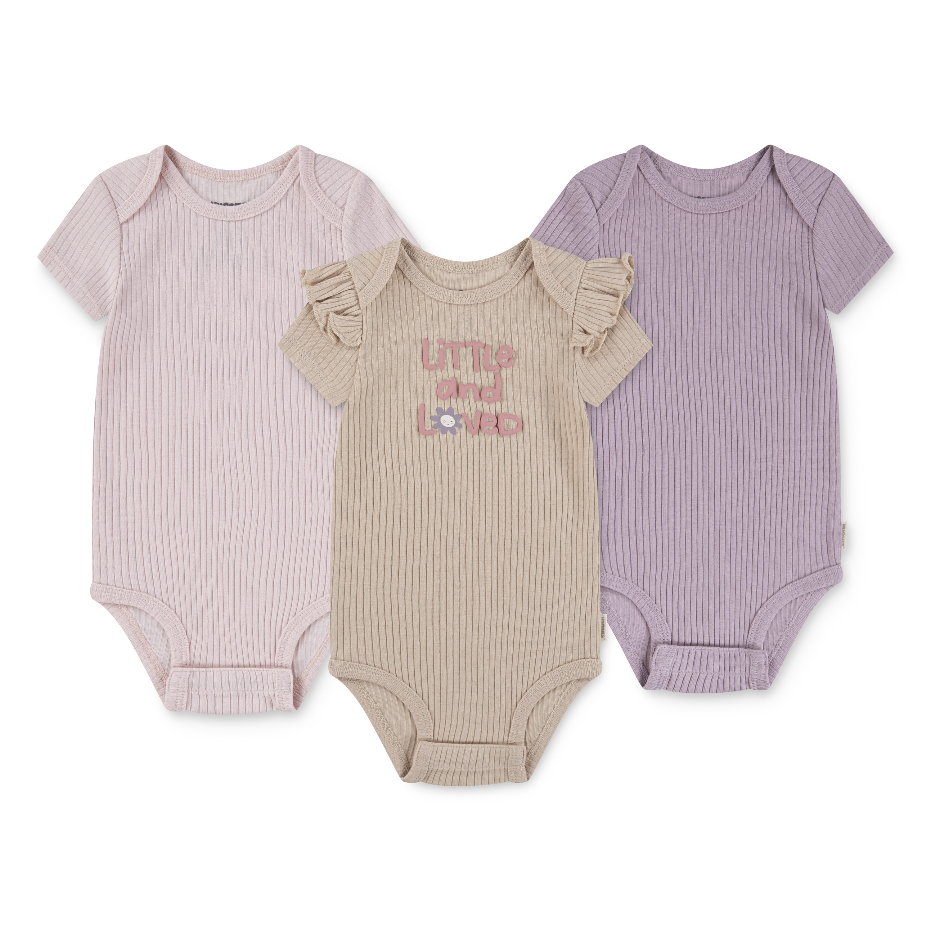 Kurzarmbody HUGGIES BABYWEAR "HUGG 3PK BODYSUIT", Baby, Gr. 4 (74), N-Gr, granola, Jersey, Obermaterial: 100% Baumwolle, bedruckt, unifarben, Rundhals, Bodys, aus Baumwolle Image