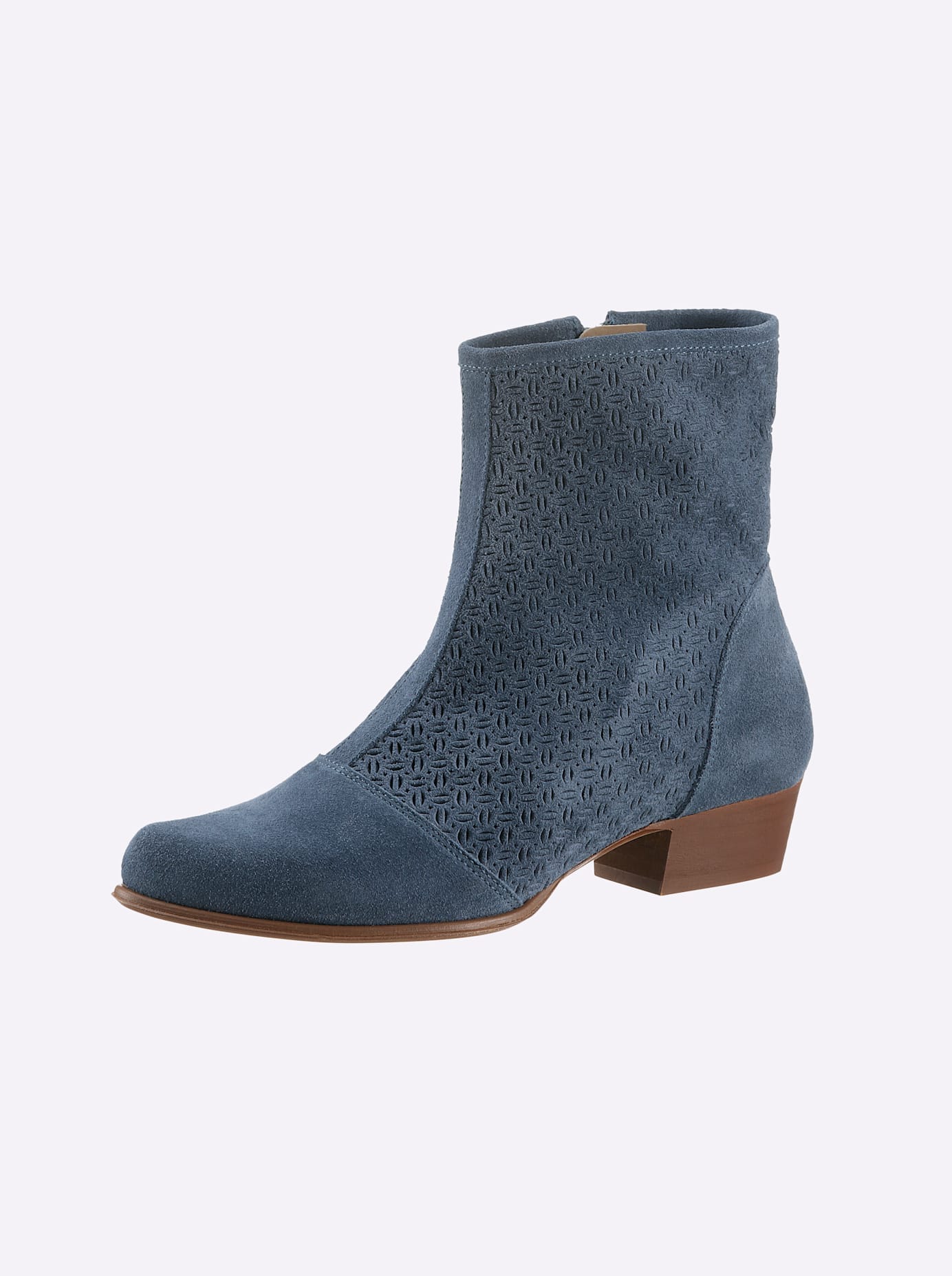 Stiefelette HEINE, Damen, Gr. 42, blau (jeansblau), Leder, Rindsleder, Veloursleder, Modisch, Schuhe