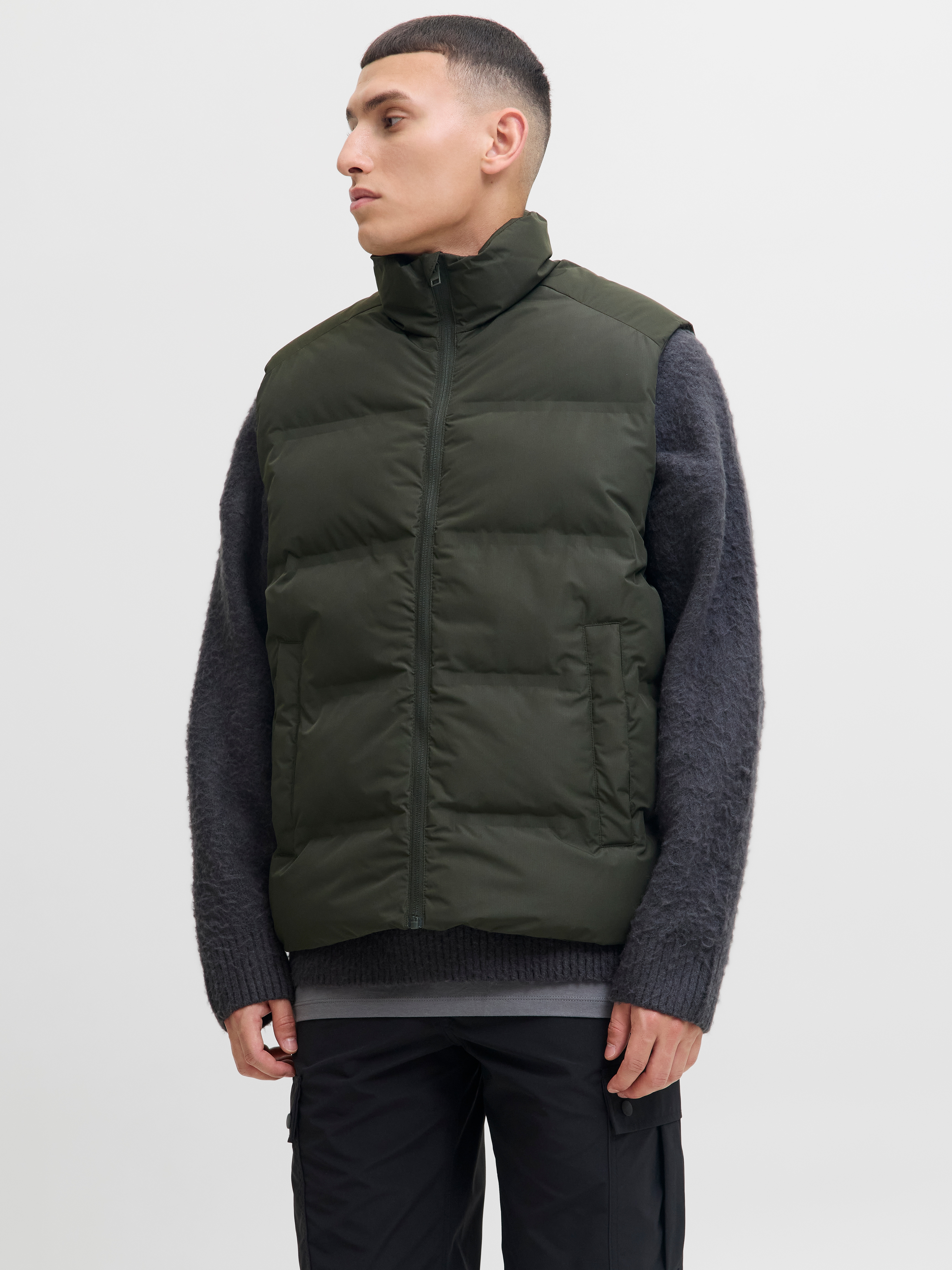 Steppweste JACK & JONES "JJESOHO BODYWARMER COLLAR SN", Herren, Gr. XXL, grün (rosin), Web, Obermaterial: 100% Polyester, unifarben, regular fit hüftlang, Westen Steppweste