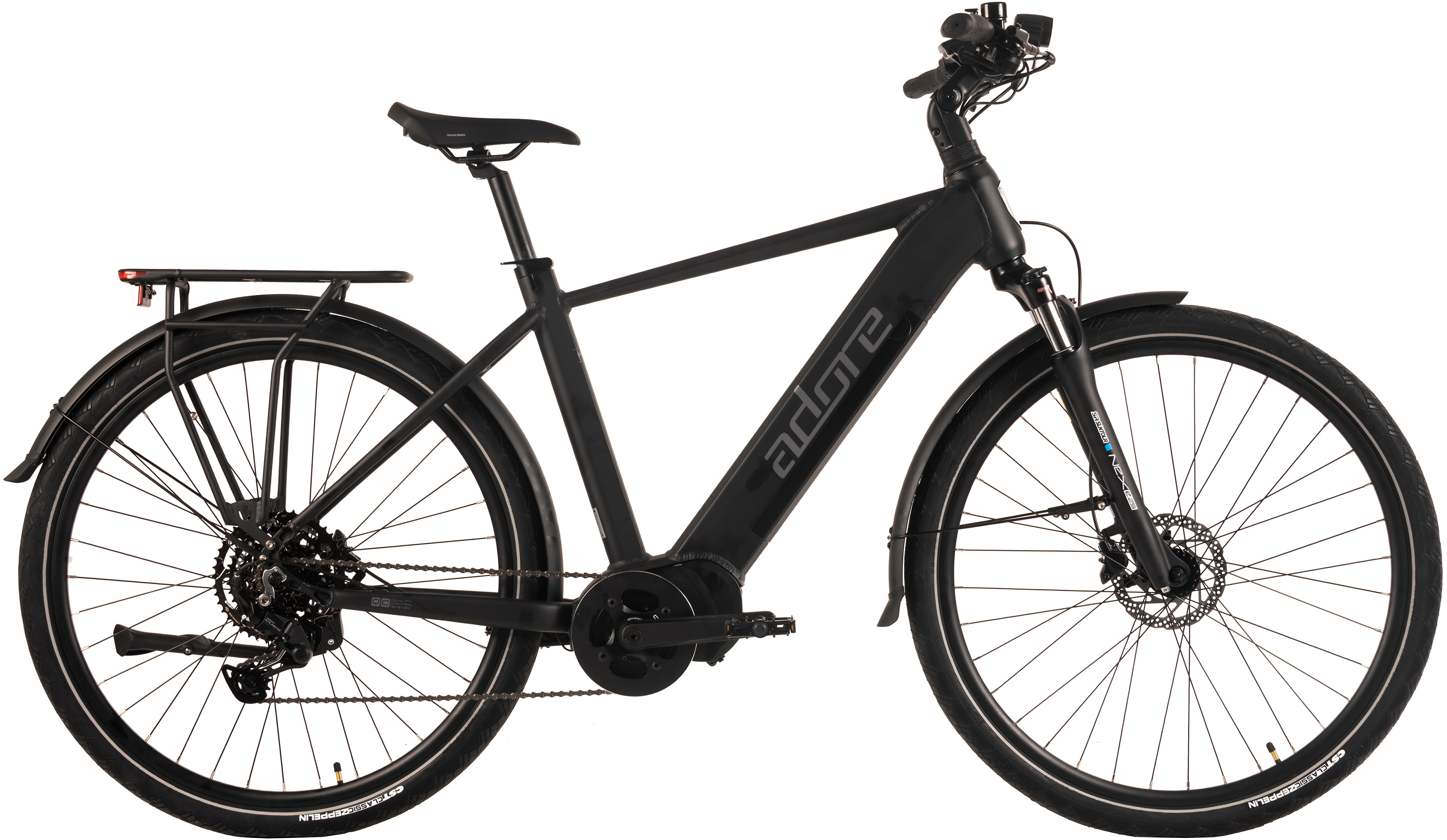 E-Bike ADORE "28" Alu Trekking E-Bike ATX-390 Mittelmotor 85NM / 15Ah Schwarz matt" Gr. 53, schwarz (schwarz, schwarz), Elektrofahrräder, 53cm, 28 Zoll (71,12cm) Image