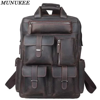 Vintage Crazy Horse Echtes Leder Männer Rucksack Reise Rucksack Männlichen Schule Rucksack Mode Wandern Rucksack Mochila Buch Tasche