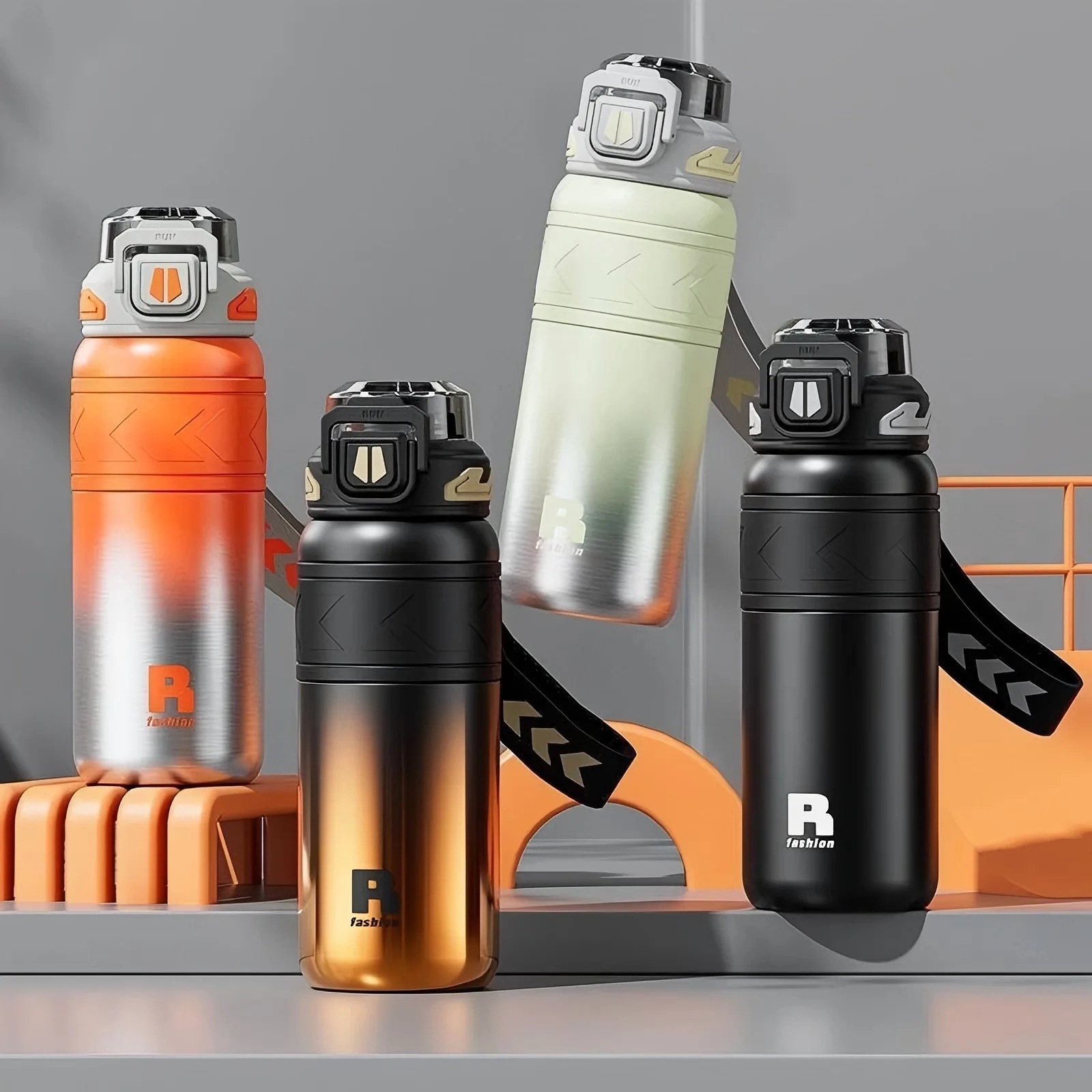 Junge und energiegeladene Sport-Strohwasserflasche aus Edelstahl mit großem Fassungsvermögen, Autobecher für Studenten, Outdoor-Sport, tragbarer Wasserbecher Image