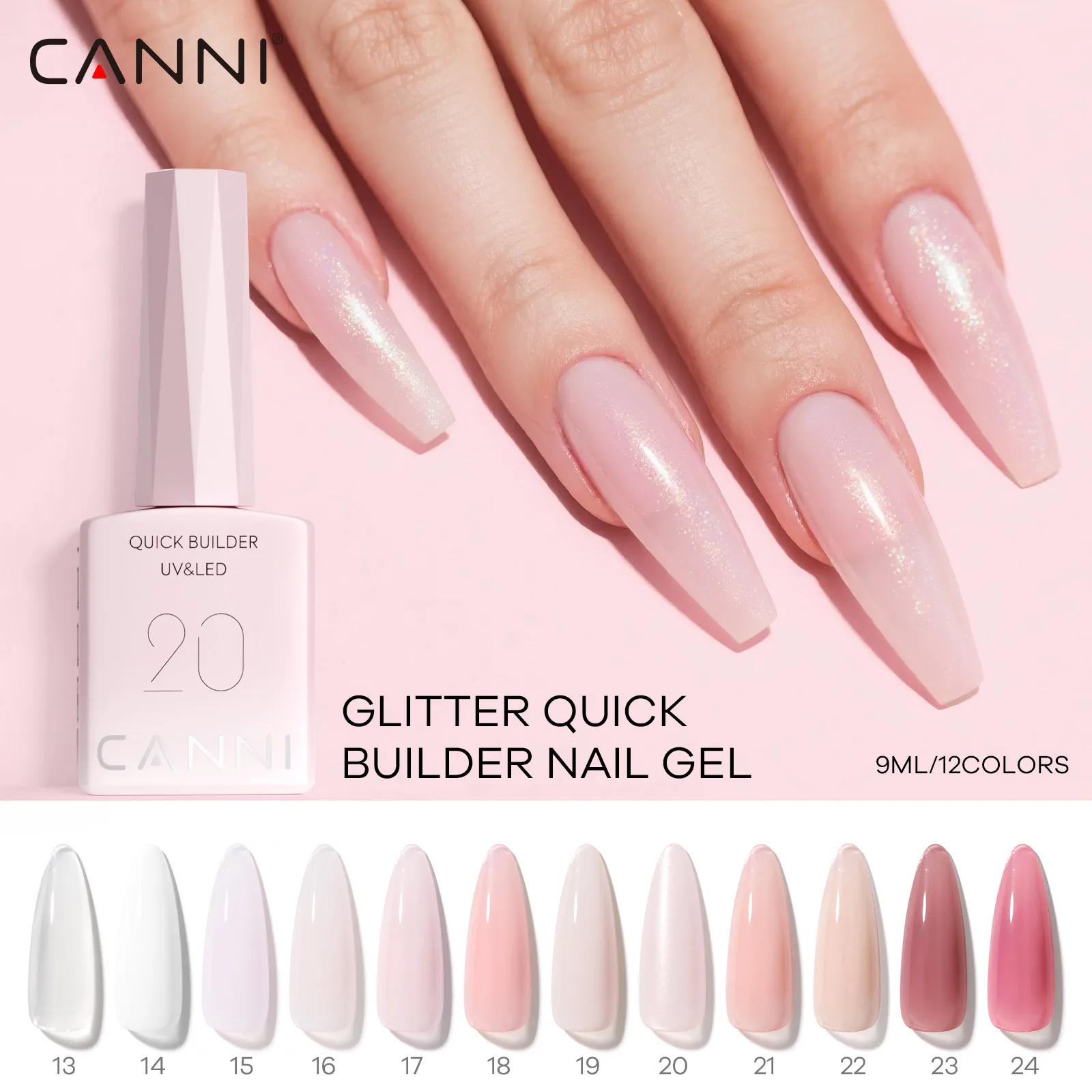CANNI HEMA Free TPO Free Quick Glitter Jelly Builder UV-Verlängerungskonstruktion Selbstnivellierender Soak Off UV-LED-Gel-Nagellack 9 ml Image