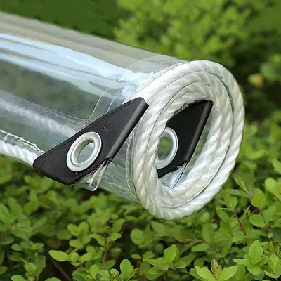 Waterproof Transparent PVC Tarpaulin with Eyelets Weatherproof Foldable 0.39mm Rain Cover Garden Furniture Plants Greenhouse