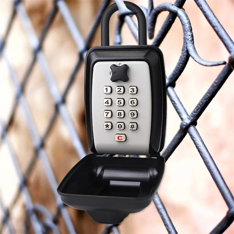Hochwertiger Schlüsselsafe mit Haken in Schwarz/Grau, wasserdicht, Diebstahlschutz, Metallgehäuse mit 12-stelligem Code, Schlüsselaufbewahrung, Zuhause, Garage, Büro