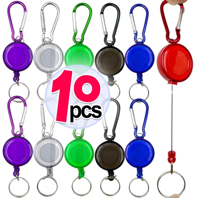 Einziehbare Schlüsselanhänger mit Stahlschnur, Zugrolle, Federschnalle, Verschluss, Drahtseil, Schlüsselanhänger, Rückstoß, Ausweishalter, sportlich, mehrere Werkzeuge Image