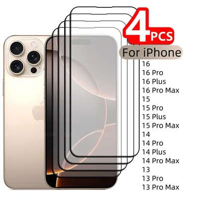 4Pcs For iPhone 16 Pro Max Glass iPhone 16 Pro Max Tempered Glass Full Cover Glue 9H Screen Protector iPhone 16 15 14 13 Pro Max