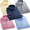 Camicia da uomo in cotone a maniche lunghe tinta unita, tessuto tessuto Oxford, camicie monopetto con colletto abbottonato, taglie asiatiche M-5XL.