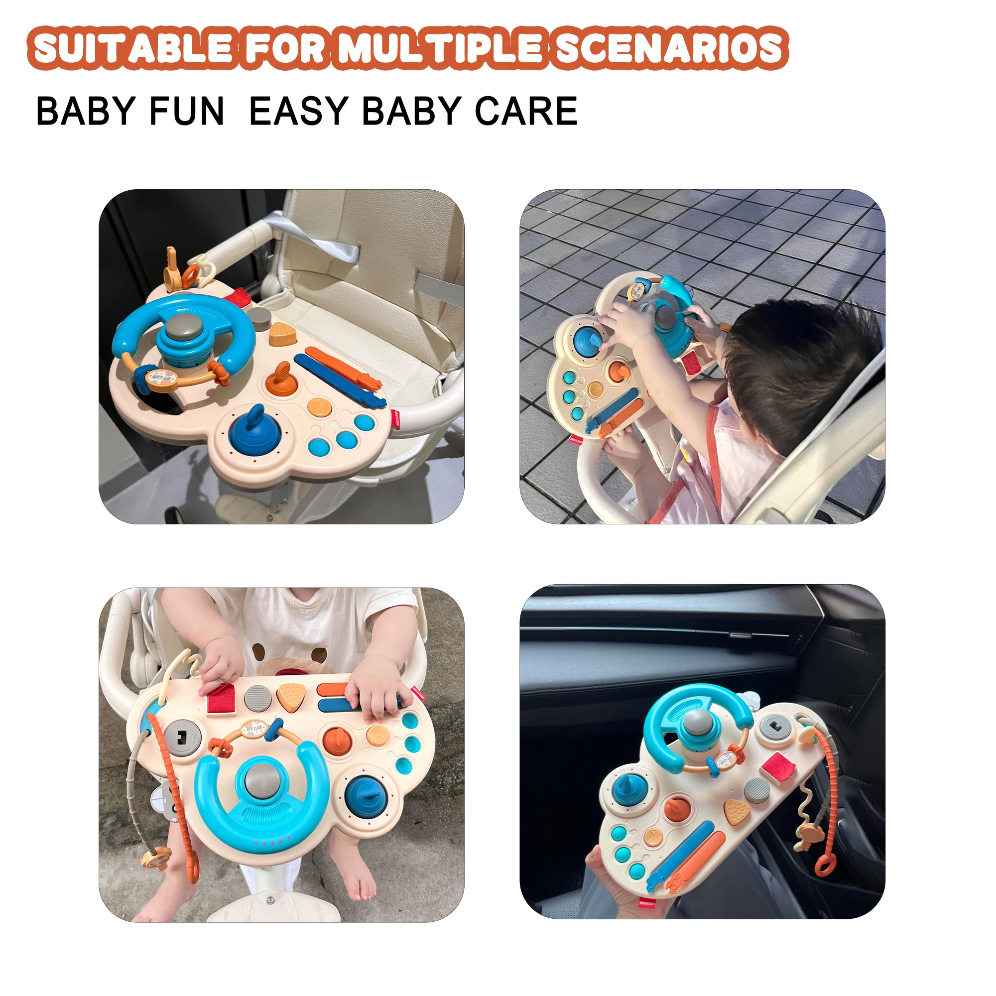 Geeignet für Kleinkinder im Alter von 1 bis 3 Jahren, beschäftigtes Brettspielzeug, Auto-Lenkradspielzeug, Kinderwagenzubehör, Kinderwagendekorationen, Sensor