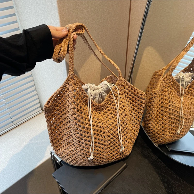 Borse a tracolla chic e semplici da donna di grande capacità Borsa da spiaggia per lo shopping per le donne Borsa tote casual in paglia intrecciata Borse da donna