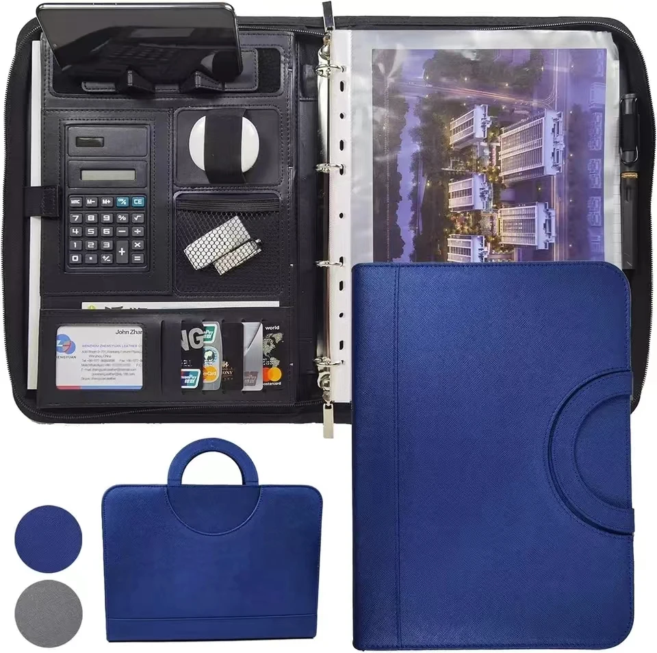 Multifunktionaler A4-Konferenzordner aus Leder – Vertragsordner für Geschäftsbriefpapier mit Reißverschluss und Kartenhalter Image