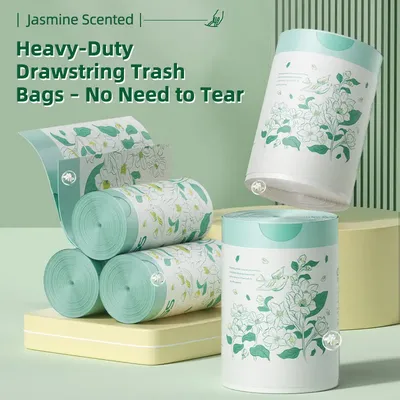 Jasmine Scented Garbage Bags with Drawstring Extra Thick & Durable Trash Bags Food Residue Easy-Tie for Quick Disposal Waste Bag