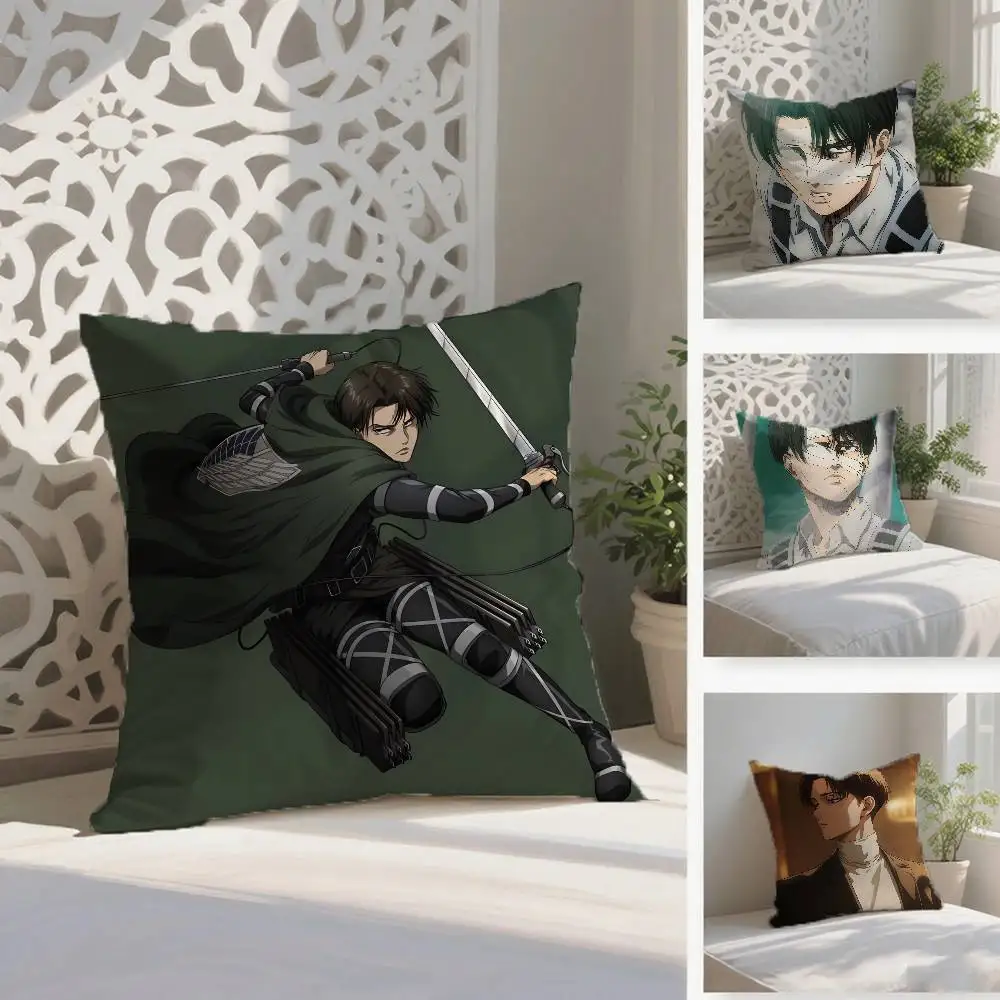 1 Stück Levi Ackerman Attack On Titan Kissenbezug Anti-Dustmite-Kissenbezug Unsichtbarer Reißverschluss Seidiger kurzer Plüsch-Sofa-Kissenbezug Image