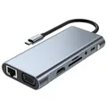 Hub 11 in 1 tipo C con HDMI 4K VGA RJ45 Convertitore audio da 3,5 mm Adattatore di ricarica PD per laptop Lettore di schede Micro SD/TF Splitter cavo