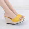 Sommer High Heels Sandalen Frauen Party Schuhe Peep Toe Elegante Damen Keile Sandalen Blau Gelb Schwarz Plus Größe 42, D262
