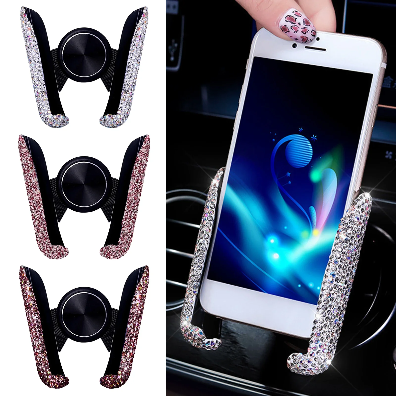 Autotelefonhalter Damen Diamant Kristall Auto Air Vent Mount Clip Handyhalter Ständer in Halterung Innenzubehör Amagi Image