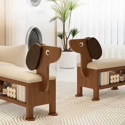 Dachshund Shape Shoe Bench - 2-Tier Storage Stool with Soft Cushion, Cute Dog Design Entryway Ottoman for Living Room Deco