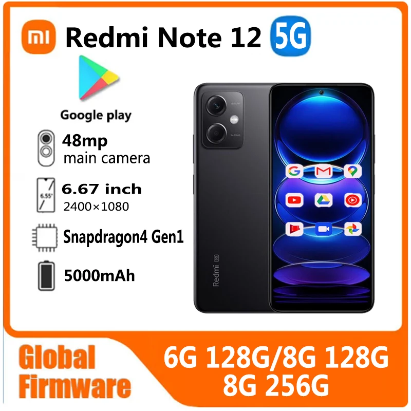 Xiaomi-Smartphone Redmi Note 12 5G, micrologiciel global, 48MP, 5000mAh, 6.67 