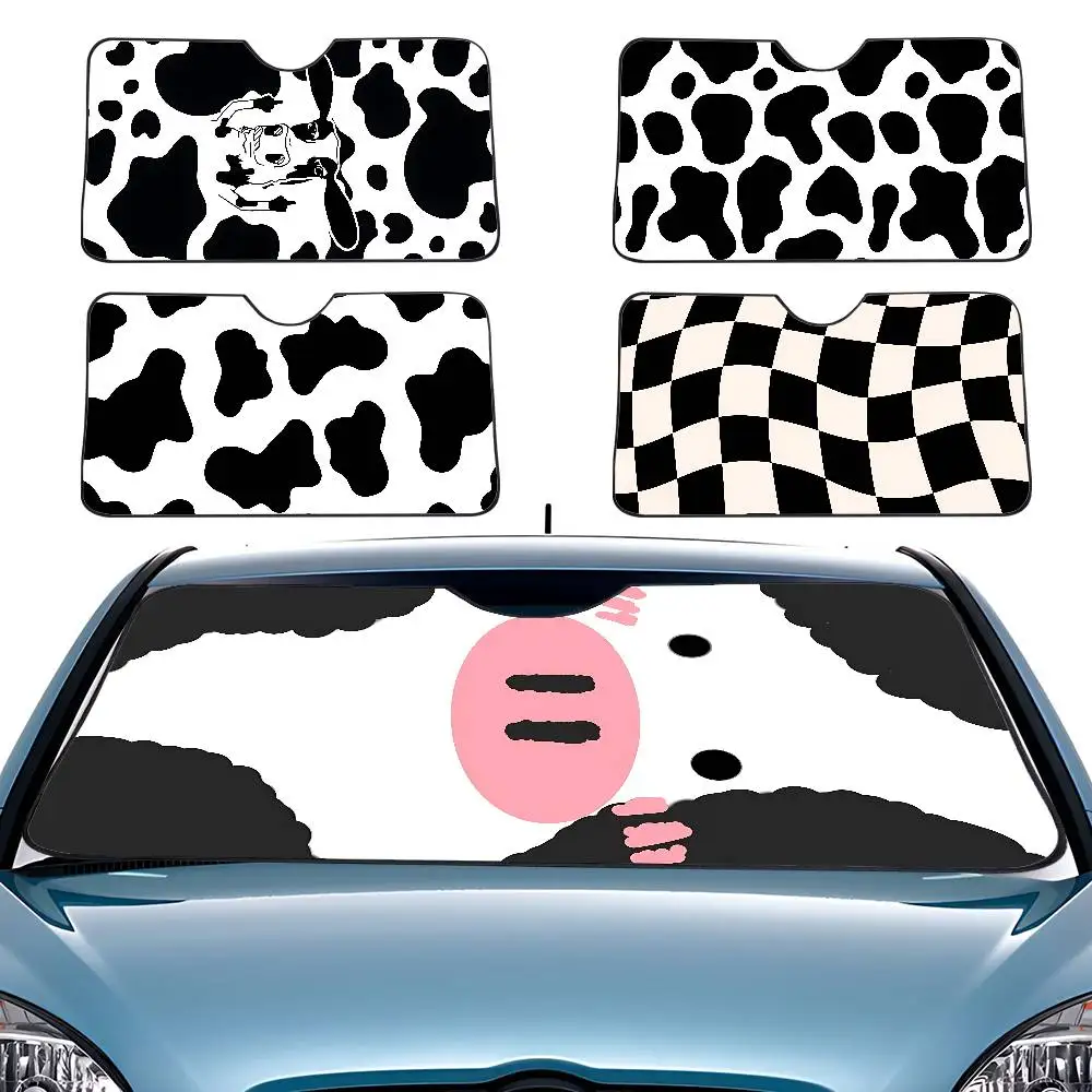 Schwarz-weiße Kuhstruktur, Auto-Sonnenschutz, Windschutzscheibe, Frontscheiben-Visier, 70 x 130 cm, Sonnenblende, Solar-Schutz, kariert, Geschenk, Neuheit, Auto Image